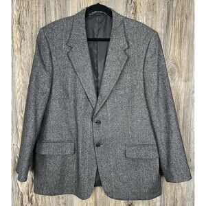 Bert Pulitzer Men's Grey Herringbone Camel Hair Wool Blend Blazer Jacket 48L‎